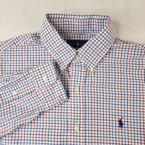 Ralph Lauren Button Down Mens Medium White Red Blue Tattersall Check Classic Fit